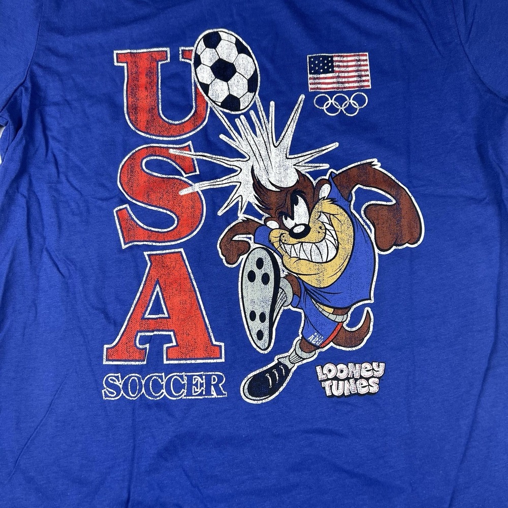 Taz Looney Tunes Team USA Tasmanian Devil‎ Soccer T-Shirt Royal Blue Youth Large